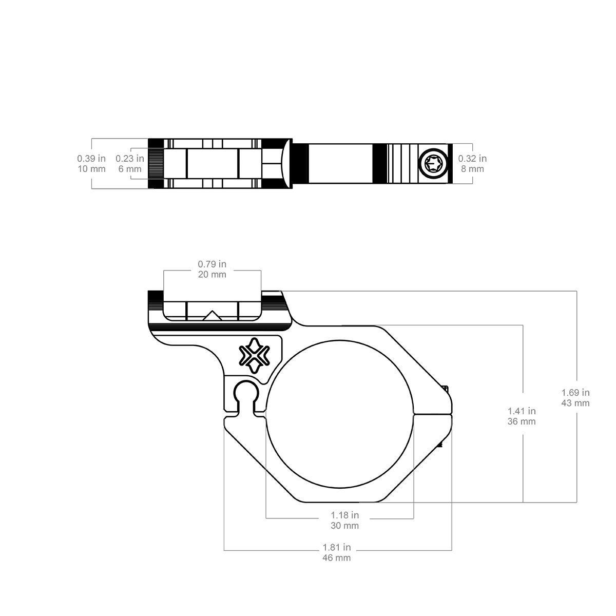 Nivelă cu bulă cu offset de 30 mm pentru lunetă