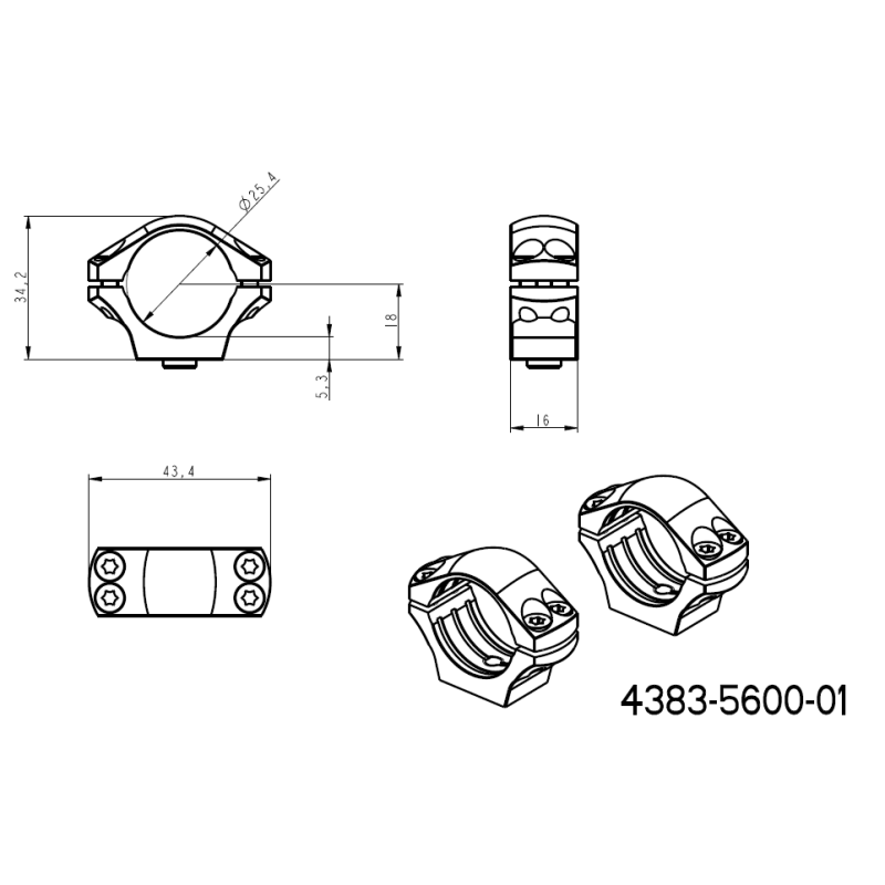 1 inch scope rings [25,4mm] | two-piece Picatinny QD Ergo base JK-N