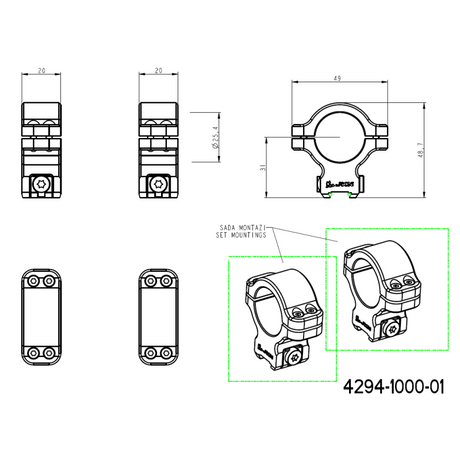 CZ 457 inele de montare pentru lunetă for dovetail | 1 inch [25.4mm]