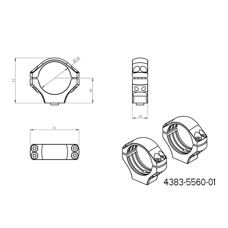 34mm inele montare luneta | bază scurtă Picatinny QD Ergo 