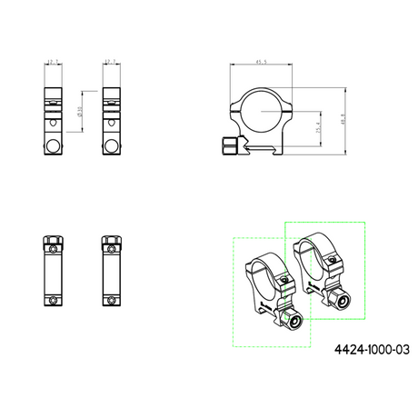 30mm scope rings | Picatinny base with screw nut JK-N